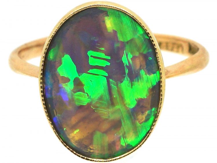 Early 20th Century 15ct Gold Ring set with a Black Opal