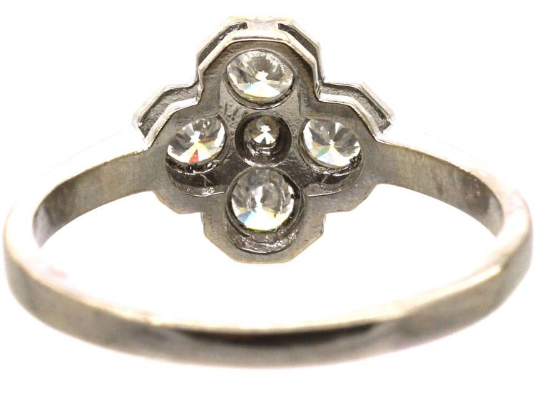Art Deco 18ct White Gold Five Stone Diamond Quatrefoil Ring