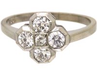 Art Deco 18ct White Gold Five Stone Diamond Quatrefoil Ring
