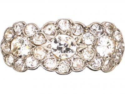 Edwardian 18ct Gold & Platinum, Diamond Triple Cluster Ring
