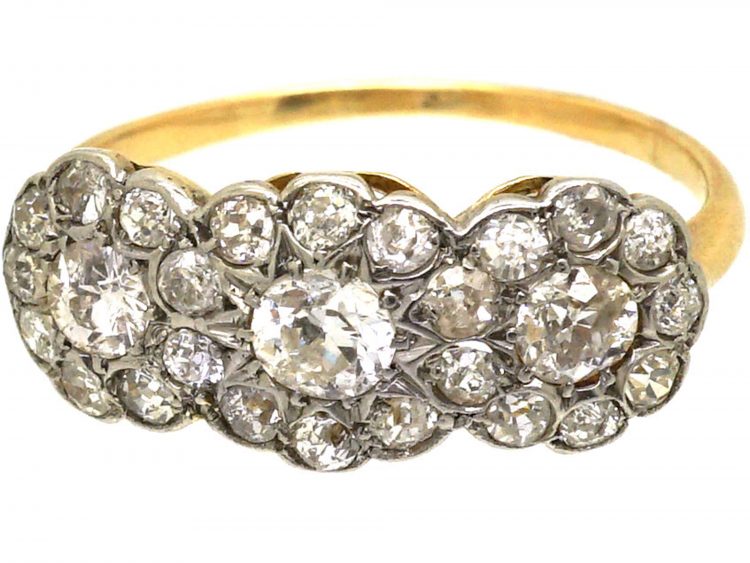 Edwardian 18ct Gold & Platinum, Diamond Triple Cluster Ring