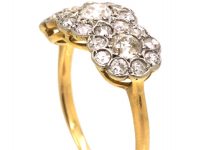 Edwardian 18ct Gold & Platinum, Diamond Triple Cluster Ring