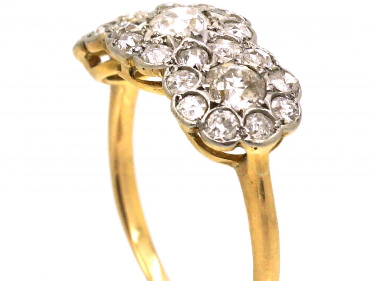 Edwardian 18ct Gold & Platinum, Diamond Triple Cluster Ring