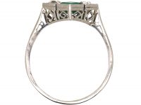 Art Deco Platinum Diamond Shaped Ring set with Emeralds & Diamonds