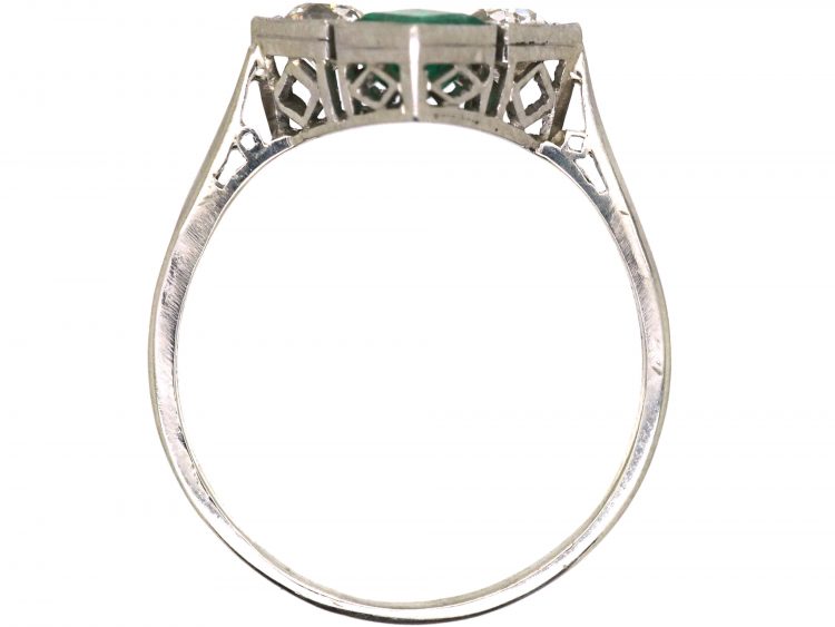 Art Deco Platinum Diamond Shaped Ring set with Emeralds & Diamonds