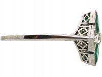 Art Deco Platinum Diamond Shaped Ring set with Emeralds & Diamonds