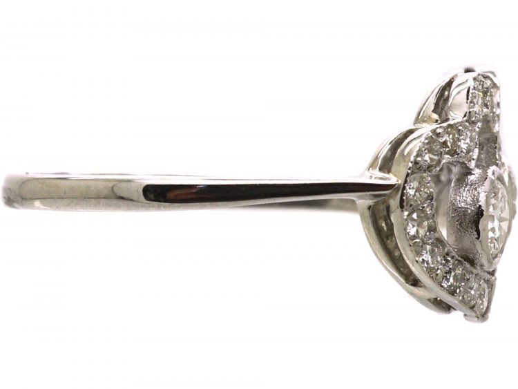 Mid 20th Century Platinum Intertwined Hearts Ring set with Diamonds