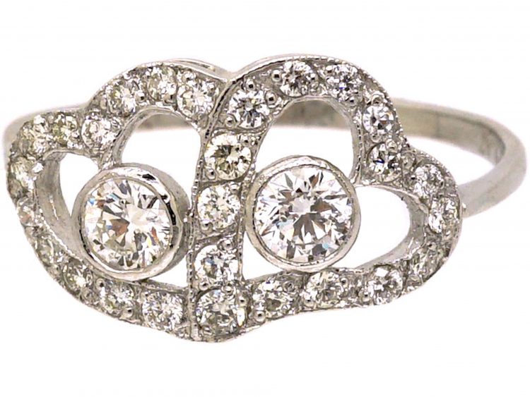 Mid 20th Century Platinum Intertwined Hearts Ring set with Diamonds