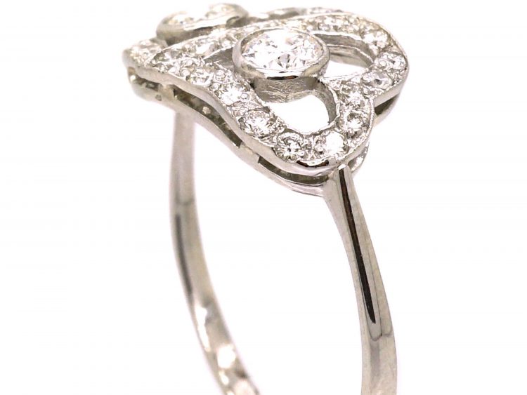 Mid 20th Century Platinum Intertwined Hearts Ring set with Diamonds