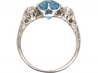 Art Deco 18ct White Gold Aquamarine & Diamond Ring