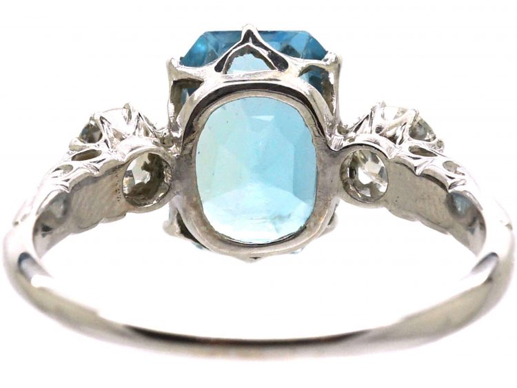 Art Deco 18ct White Gold Aquamarine & Diamond Ring