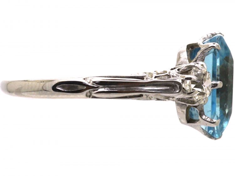 Art Deco 18ct White Gold Aquamarine & Diamond Ring