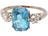 Art Deco 18ct White Gold Aquamarine & Diamond Ring