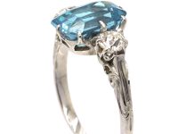 Art Deco 18ct White Gold Aquamarine & Diamond Ring