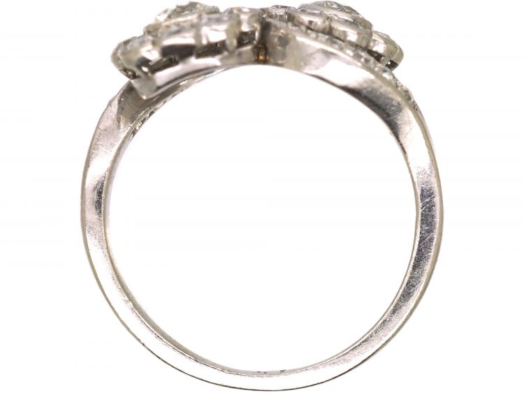Edwardian Platinum Crossover Double Daisy Cluster Diamond Ring