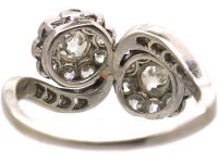 Edwardian Platinum Crossover Double Daisy Cluster Diamond Ring