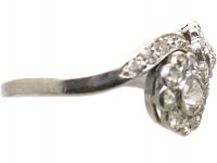 Edwardian Platinum Crossover Double Daisy Cluster Diamond Ring