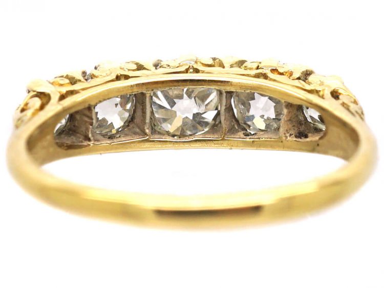 Victorian 18ct Gold Carved Half Hoop Ring set with Five Diamonds
