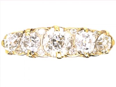 Victorian 18ct Gold Carved Half Hoop Ring set with Five Diamonds