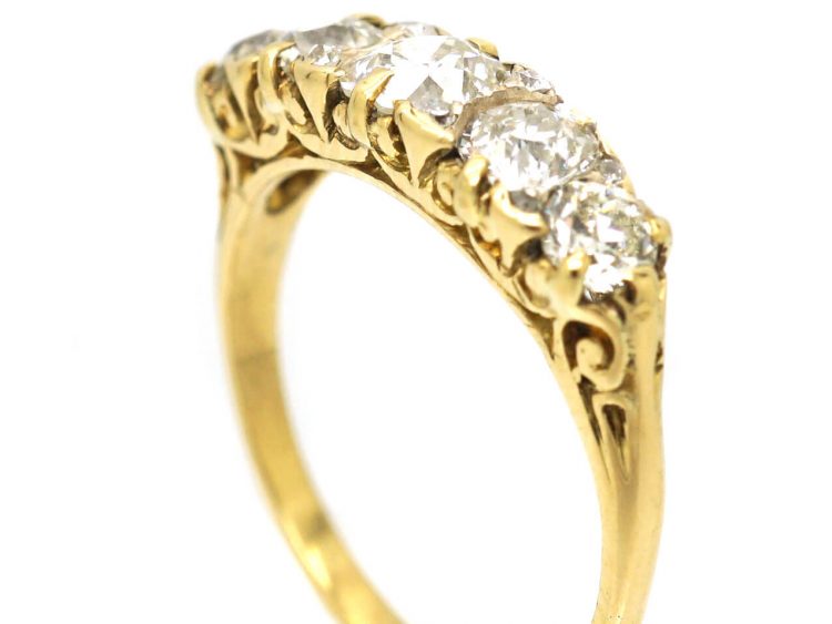Victorian 18ct Gold Carved Half Hoop Ring set with Five Diamonds