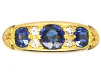 Edwardian 18ct Gold Sapphire & Diamond Three Stone Ring