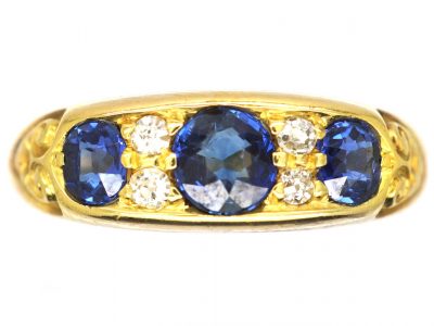 Edwardian 18ct Gold Sapphire & Diamond Three Stone Ring