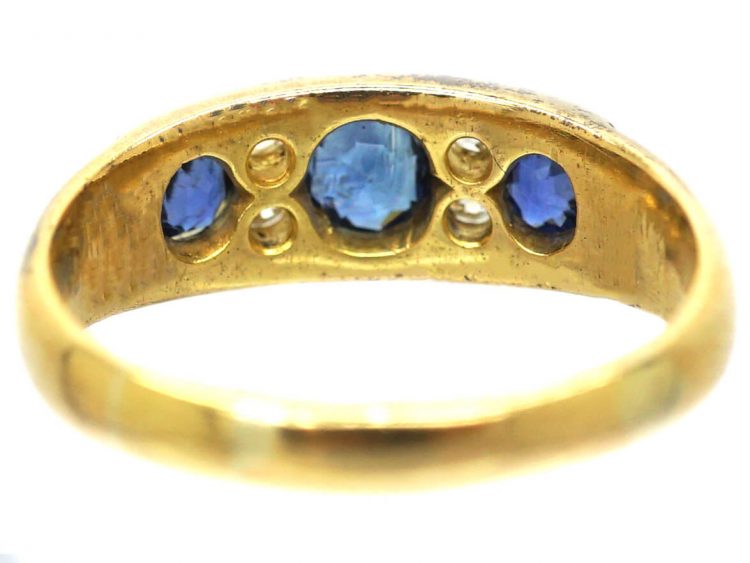 Edwardian 18ct Gold Sapphire & Diamond Three Stone Ring