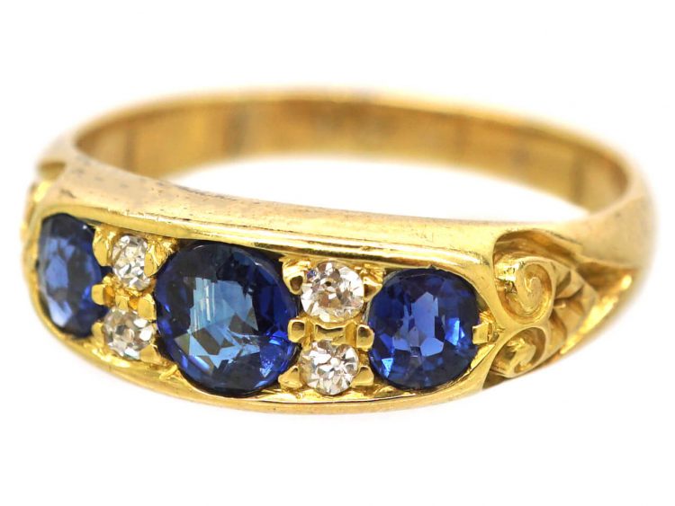 Edwardian 18ct Gold Sapphire & Diamond Three Stone Ring