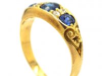 Edwardian 18ct Gold Sapphire & Diamond Three Stone Ring
