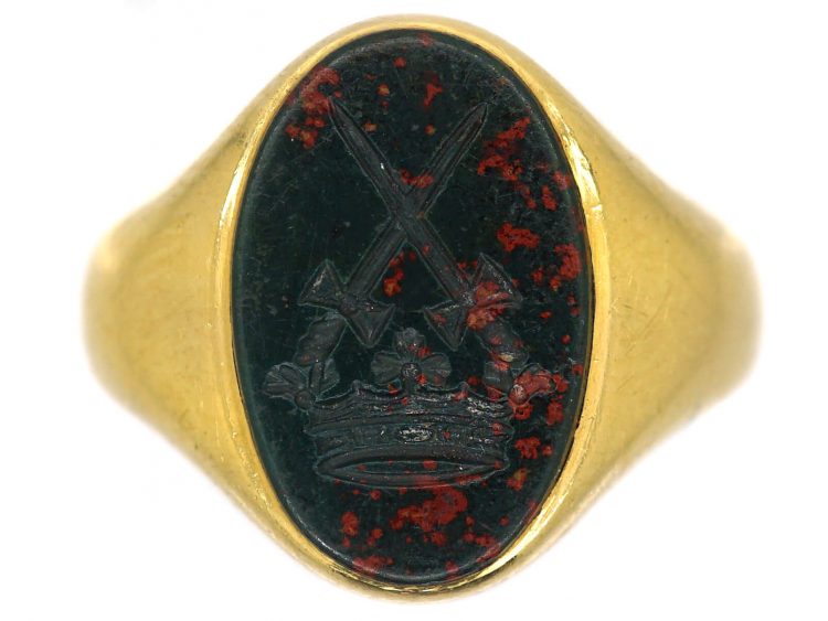 Edwardian 18ct Gold Signet Ring with Bloodstone Intaglio by Charles Green & Sons