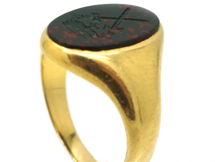 Edwardian 18ct Gold Signet Ring with Bloodstone Intaglio by Charles Green & Sons