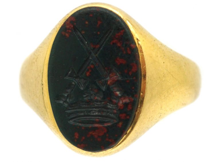 Edwardian 18ct Gold Signet Ring with Bloodstone Intaglio by Charles Green & Sons