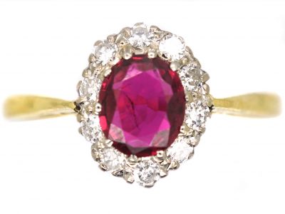 Retro 18ct Ruby & Diamond Cluster Ring