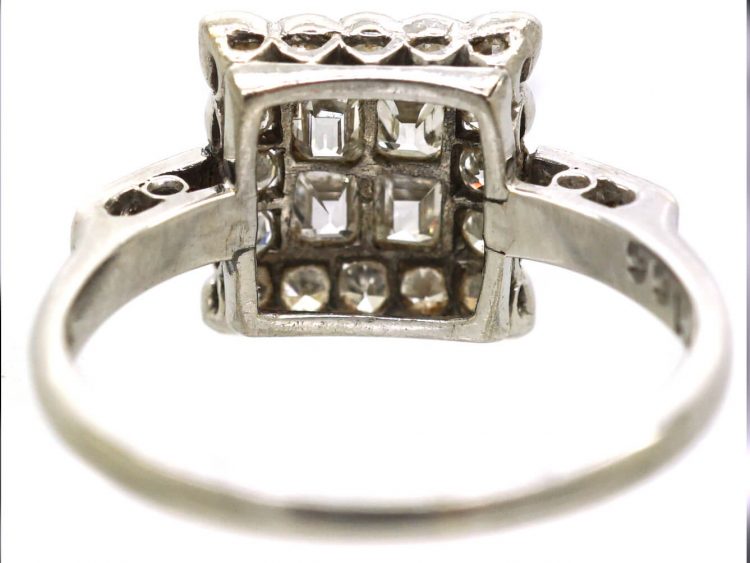 Art Deco 18ct White Gold & Platinum, Square Ring set with Diamonds