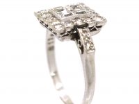 Art Deco 18ct White Gold & Platinum, Square Ring set with Diamonds