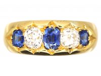 Victorian 18ct Gold Five Stone Sapphire & Diamond Ring