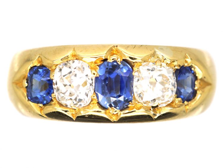 Victorian 18ct Gold Five Stone Sapphire & Diamond Ring
