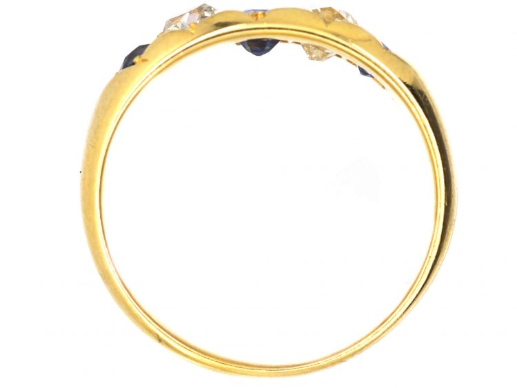 Victorian 18ct Gold Five Stone Sapphire & Diamond Ring