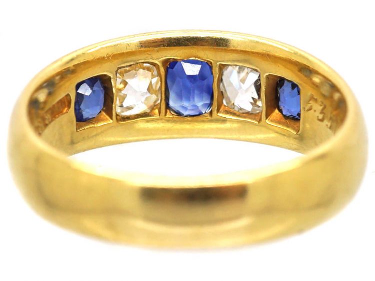 Victorian 18ct Gold Five Stone Sapphire & Diamond Ring