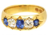 Victorian 18ct Gold Five Stone Sapphire & Diamond Ring