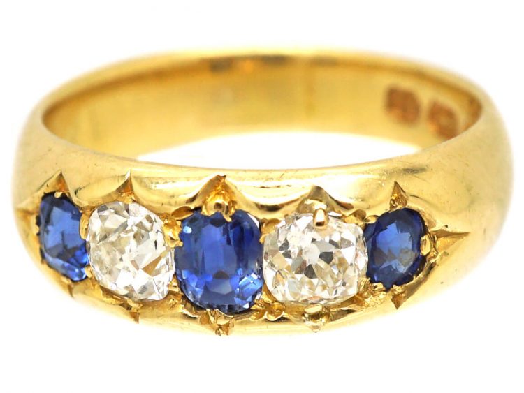 Victorian 18ct Gold Five Stone Sapphire & Diamond Ring
