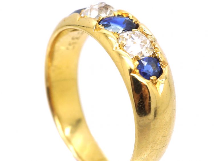 Victorian 18ct Gold Five Stone Sapphire & Diamond Ring