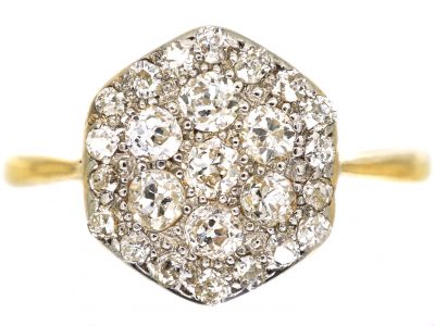 Edwardian 18ct Gold & Platinum, Hexagonal Shaped Ring set with Diamonds