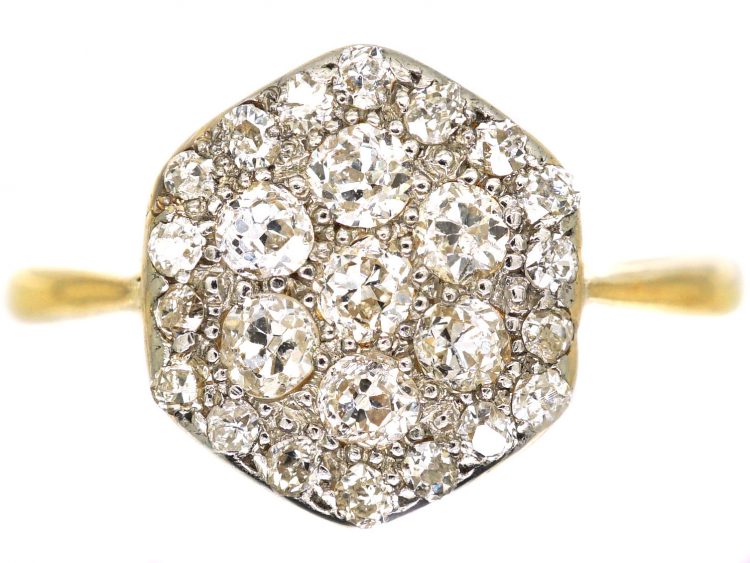 Edwardian 18ct Gold & Platinum, Hexagonal Shaped Ring set with Diamonds