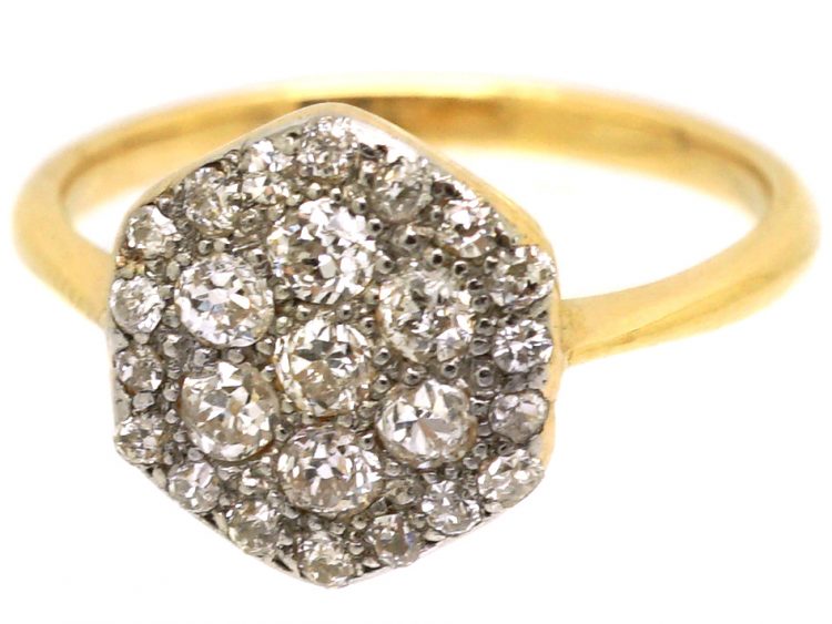 Edwardian 18ct Gold & Platinum, Hexagonal Shaped Ring set with Diamonds