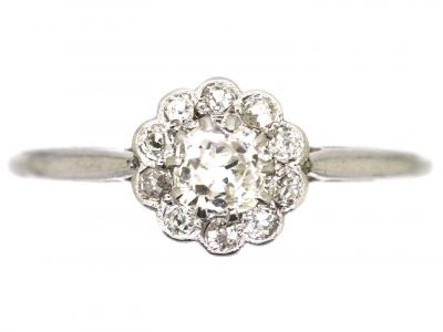 Edwardian 18ct White Gold & Platinum Diamond Daisy Cluster Ring