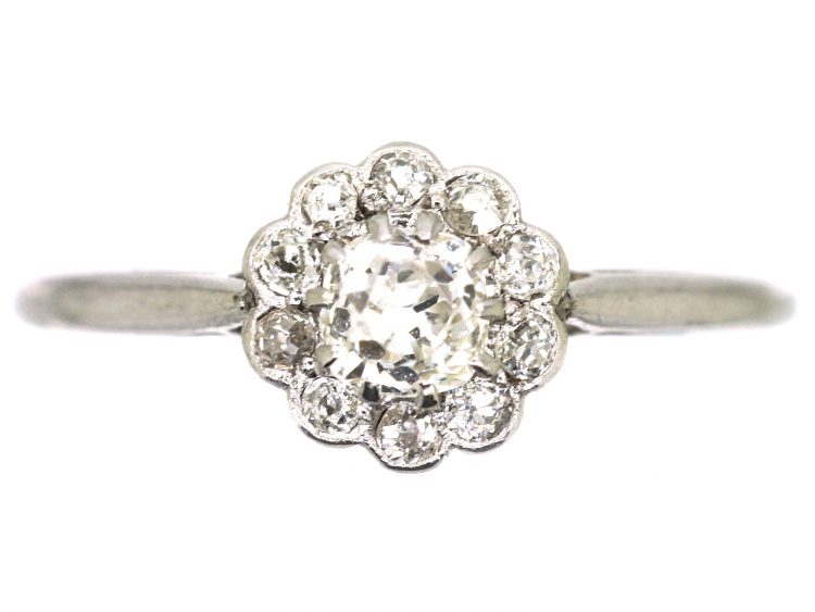 Edwardian 18ct White Gold & Platinum Diamond Daisy Cluster Ring
