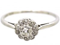 Edwardian 18ct White Gold & Platinum Diamond Daisy Cluster Ring