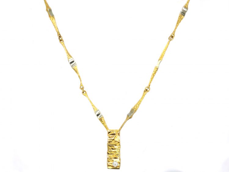 14ct Yellow & White Gold Necklace by Björn Weckström for Lapponia set with a Diamond