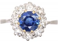 Vintage 18ct White Gold Sapphire & Diamond Cluster Ring
